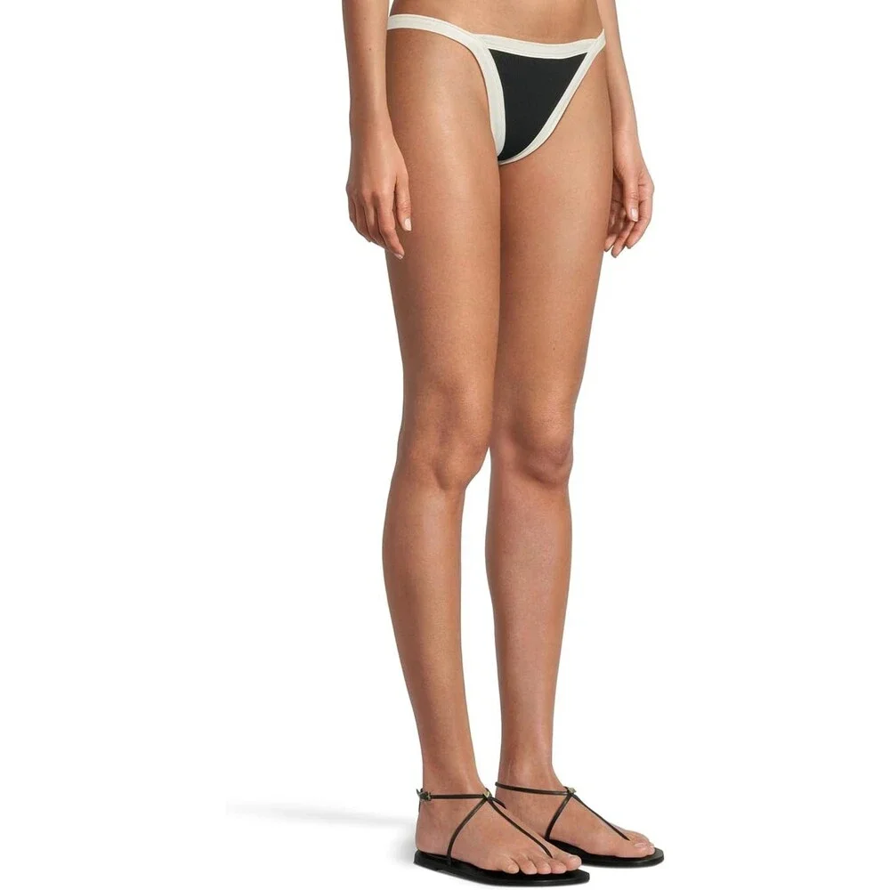 L*Space Mackenzie Bikini Bottom Women's XL Black Cream Stretch Swimwear GBO2549